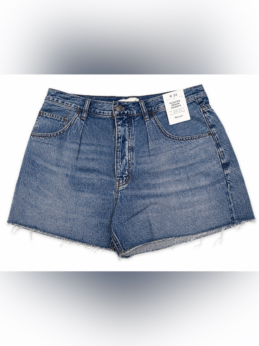Madewell Pleated Denim Shorts NWT Size 30 Raw Hem High Rise